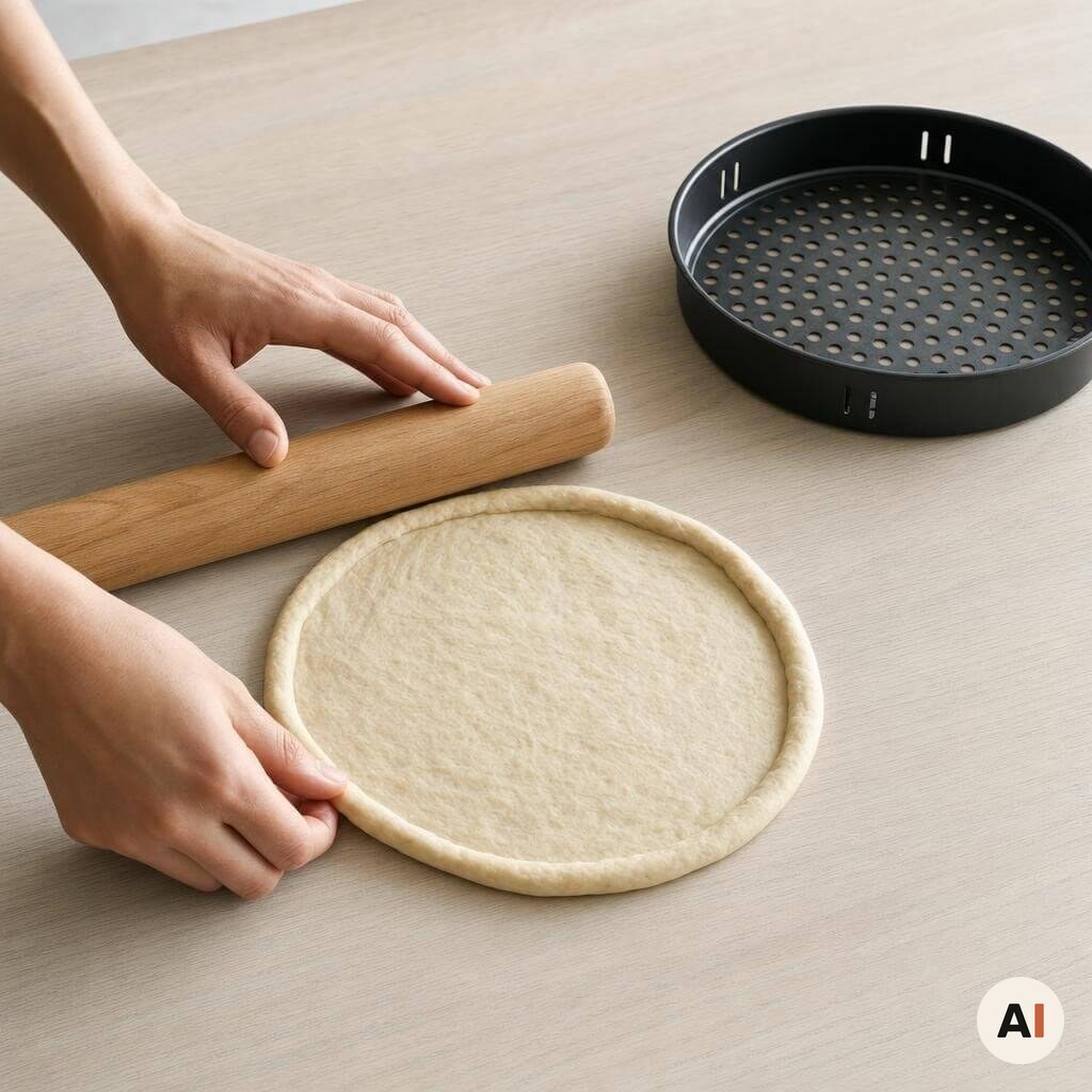 En rund pizzabund formes med en tyk foldet kant til dessertpizza i min airfryer