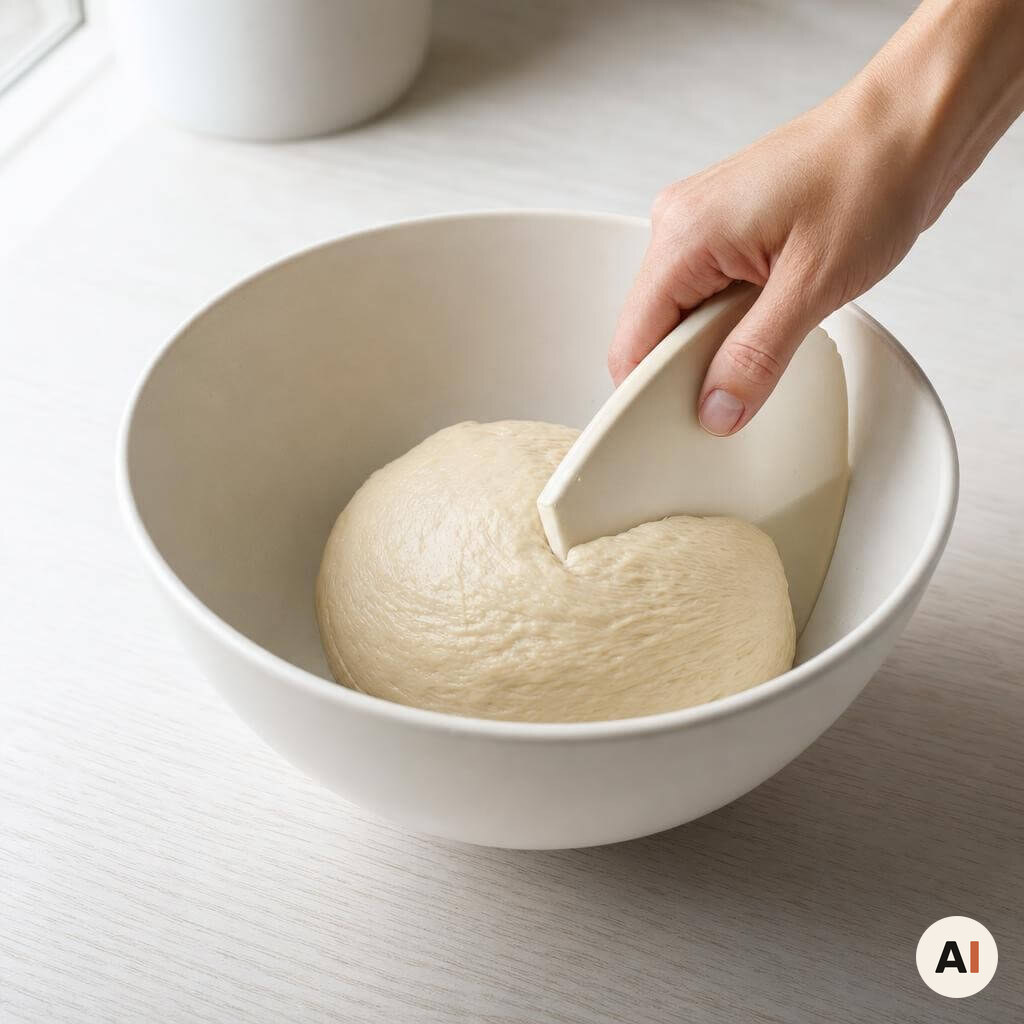 Smidig dej æltes i en røreskål til dessertpizza i min airfryer