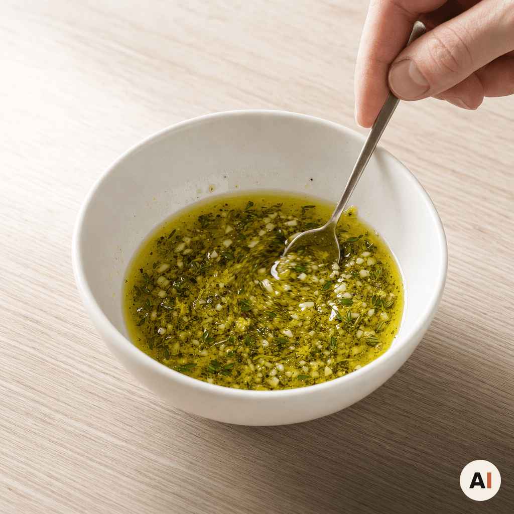 En hurtig marinade blandes i en lille skål til tunbøffer i min airfryer
