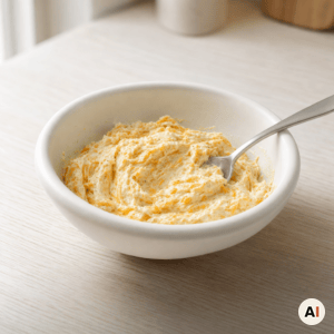 Jaeven ostemasse med flødeost og cheddar i en skål