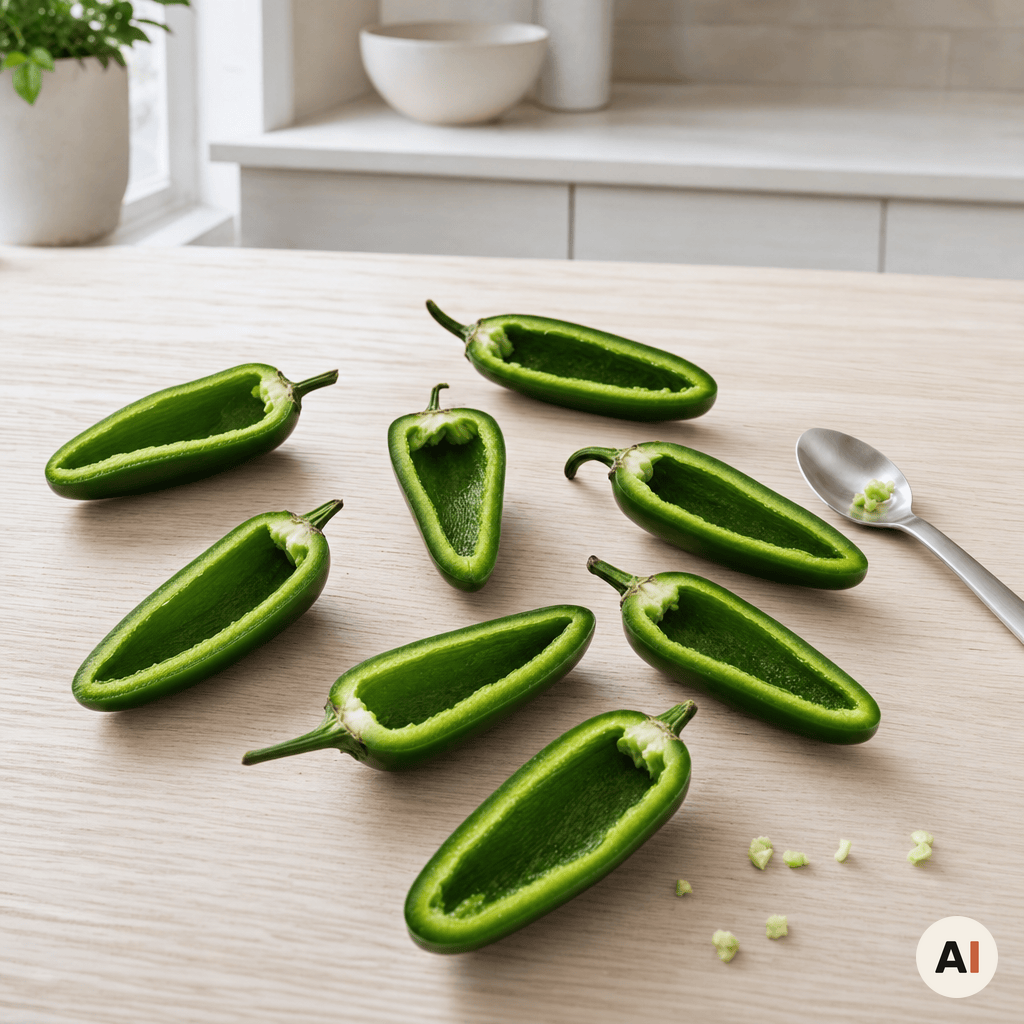 Jalapenoer skaret i halve og renset for kerner i min airfryer-opskrift