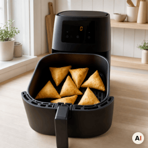 Samosaer, der hviler i to minutter efter tilberedning i min airfryer