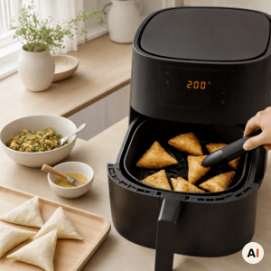 Gyldne og sprøde samosaer, der vendes i min airfryer