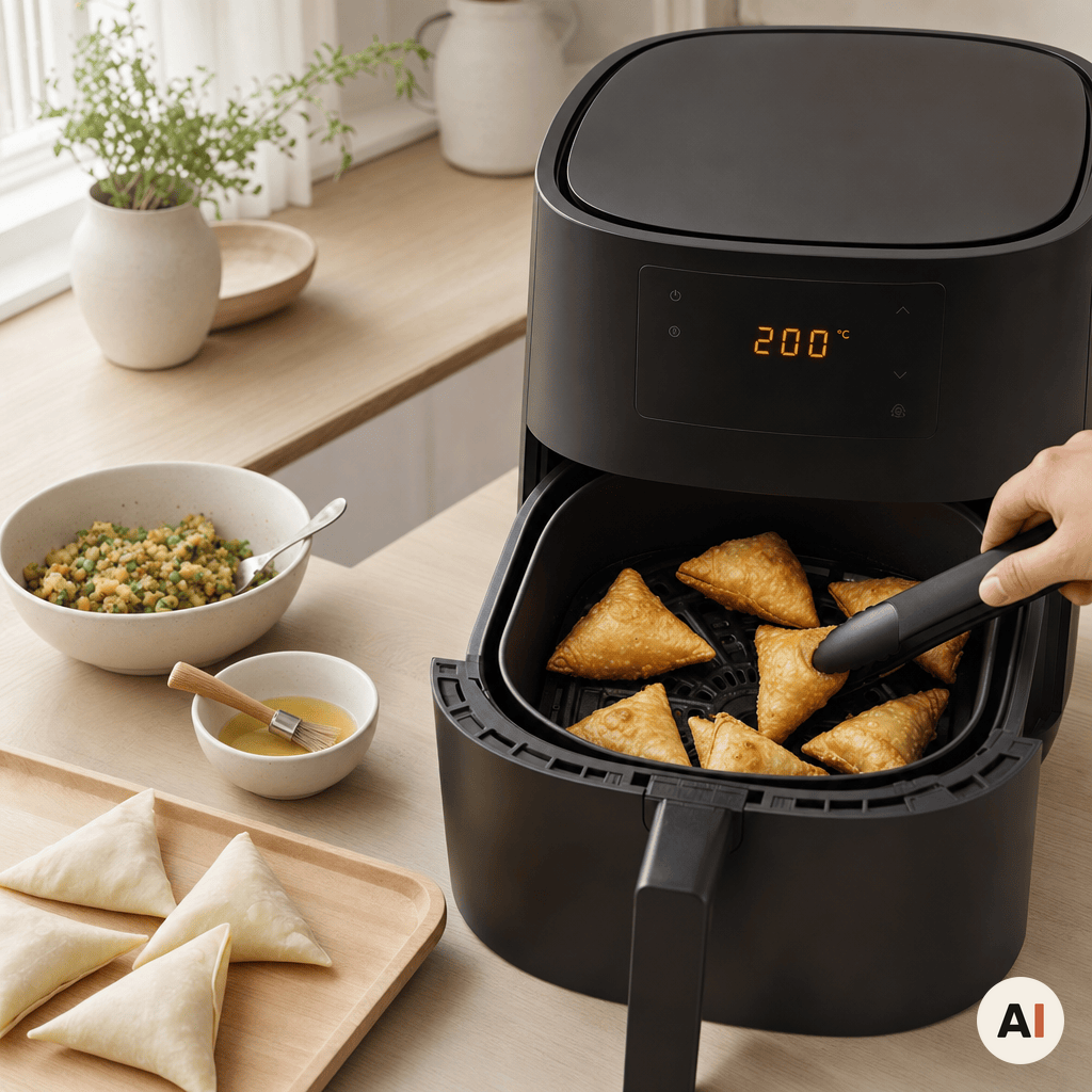 Gyldne og sprøde samosaer, der vendes i min airfryer
