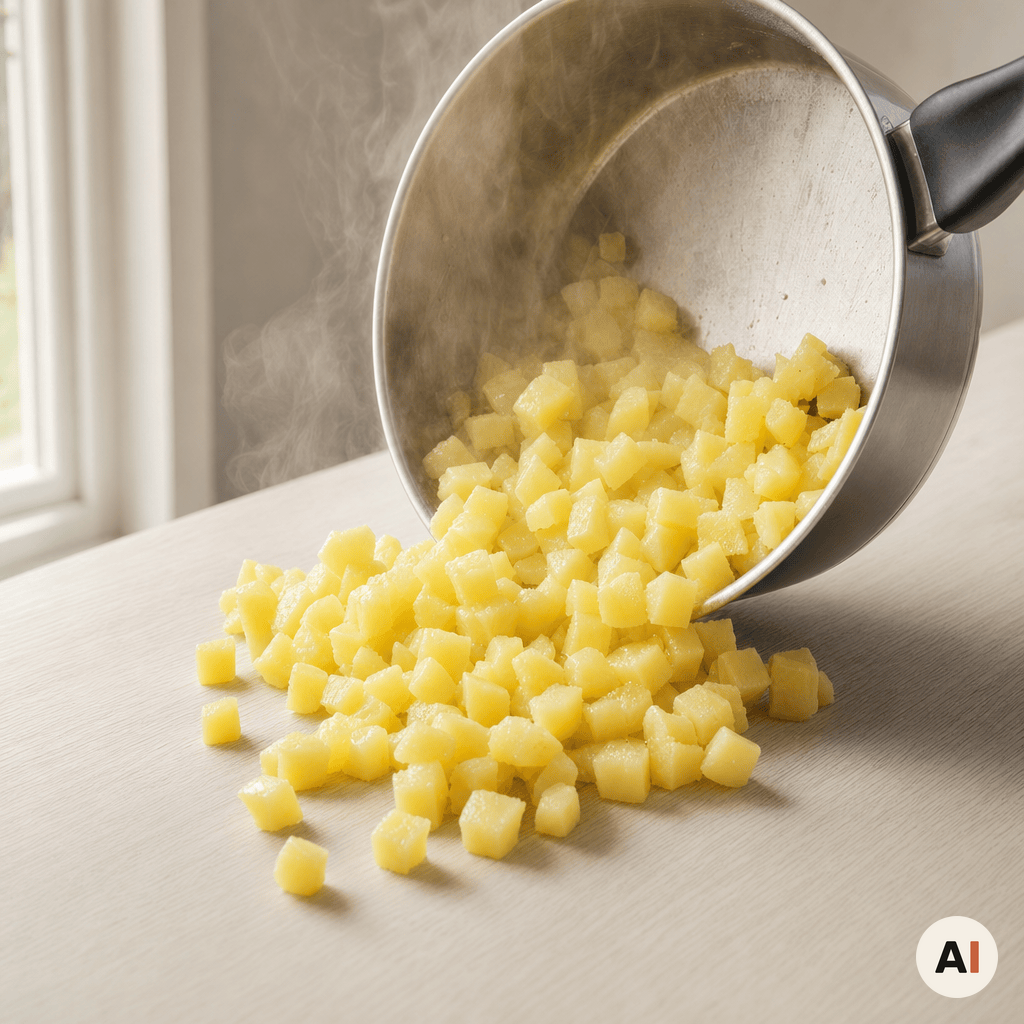 Kartoffeltern, der dampes af efter kogning i min airfryer-opskrift