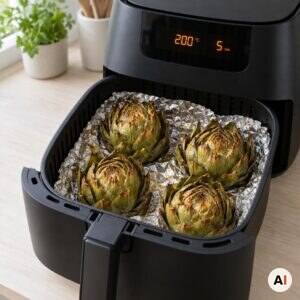 Artiskokker bages uden lukket folie ved 200 grader i min airfryer.