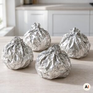 Artiskokker pakkes stramt ind i alufolie i mit airfryer-køkken.