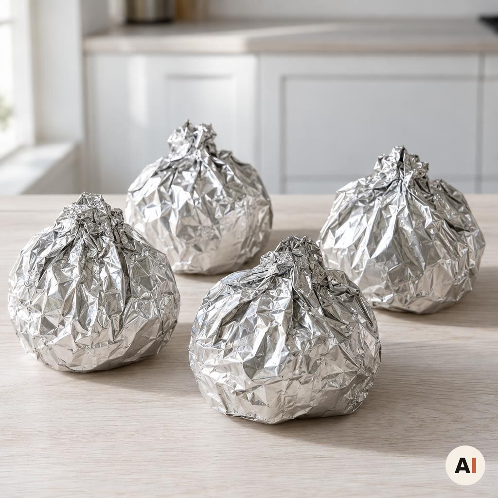Artiskokker pakkes stramt ind i alufolie i mit airfryer-køkken.