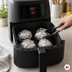 Folieindpakkede artiskokker bages ved 190 grader i min airfryer.