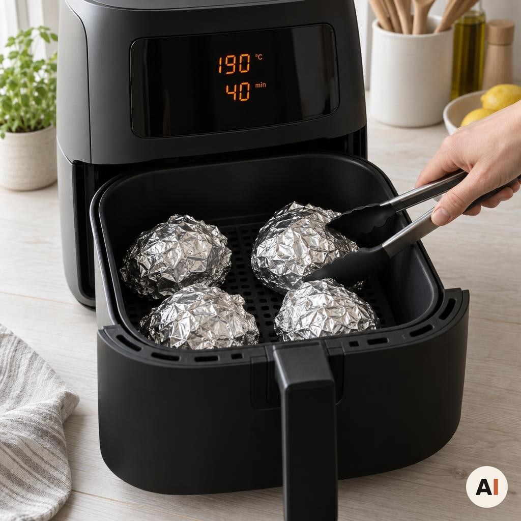 Folieindpakkede artiskokker bages ved 190 grader i min airfryer.
