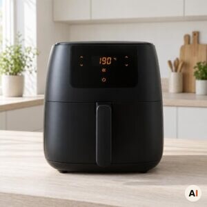 Airfryeren forvarmes til 190 grader i mit airfryer-køkken.