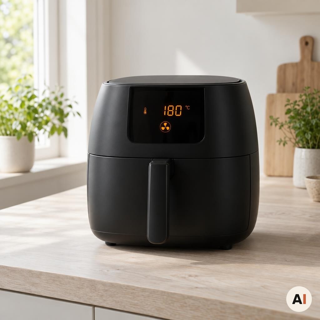 En airfryer forvarmes til 180 grader i mit airfryer-køkken