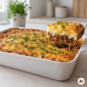 Cowboy pie hviler og serveres direkte fra formen med purløg