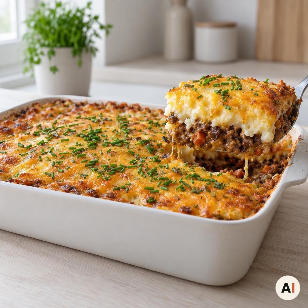 Cowboy pie hviler og serveres direkte fra formen med purløg