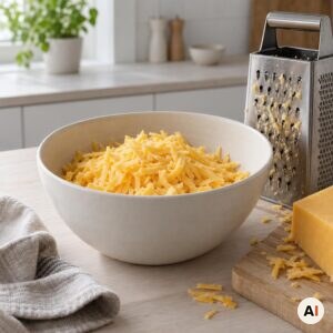 Groftrevet cheddar gøres klar til topping