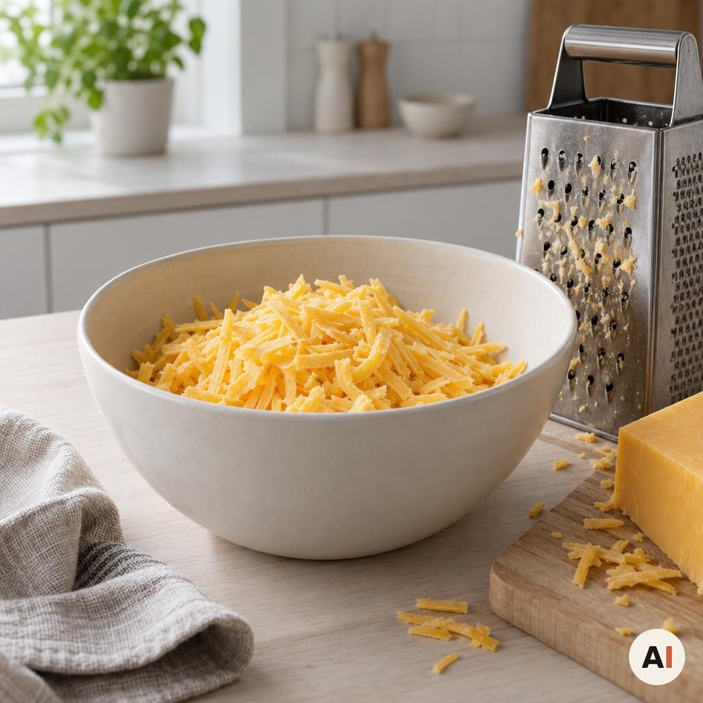 Groftrevet cheddar gøres klar til topping