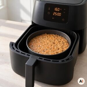 Kageformen med rå dej sættes i min airfryer ved 160 grader