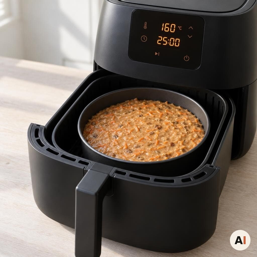Kageformen med rå dej sættes i min airfryer ved 160 grader