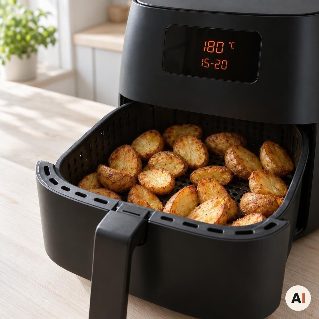 Halverede kartofler tilberedes, så de bliver gyldne og sprøde i min airfryer