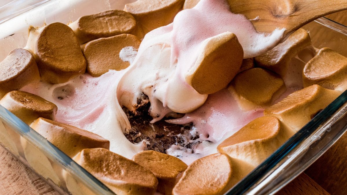 lækre s'mores i et ildfast fad. Først chokolade plader eller i stykker i bunden, så skumfiduser og bagt det i airfryer, dyp i det med kiks når det er færdigt.