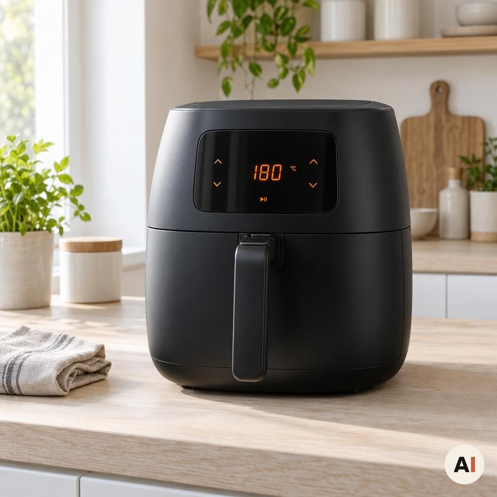 En airfryer forvarmes til 180 grader