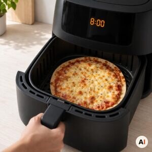 En tortilla-pizza tilberedes i 8 minutter i min airfryer.