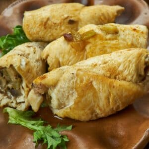 svineroulader med svampefyld lavet i min airfryer
