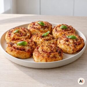 Gyldne pizzasnegle køler af med frisk basilikum i mit airfryer-køkken