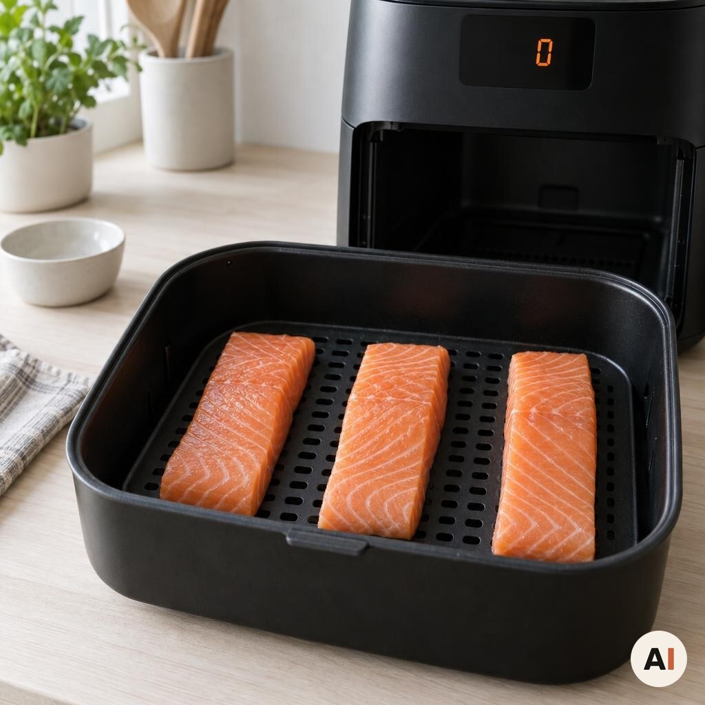 Laksefileter placeres med afstand i airfryer-kurven