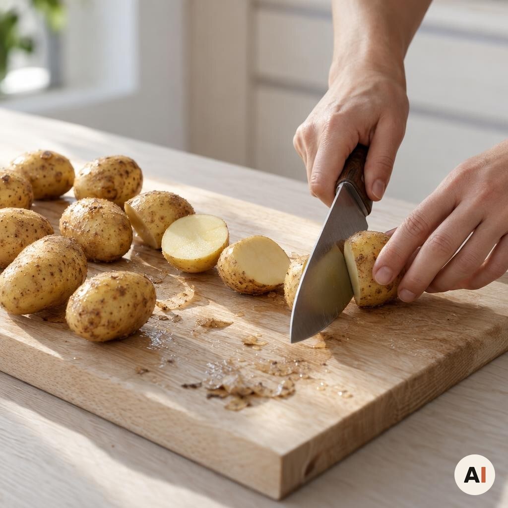 Kartofler vaskes og halveres inden tilberedning i min airfryer