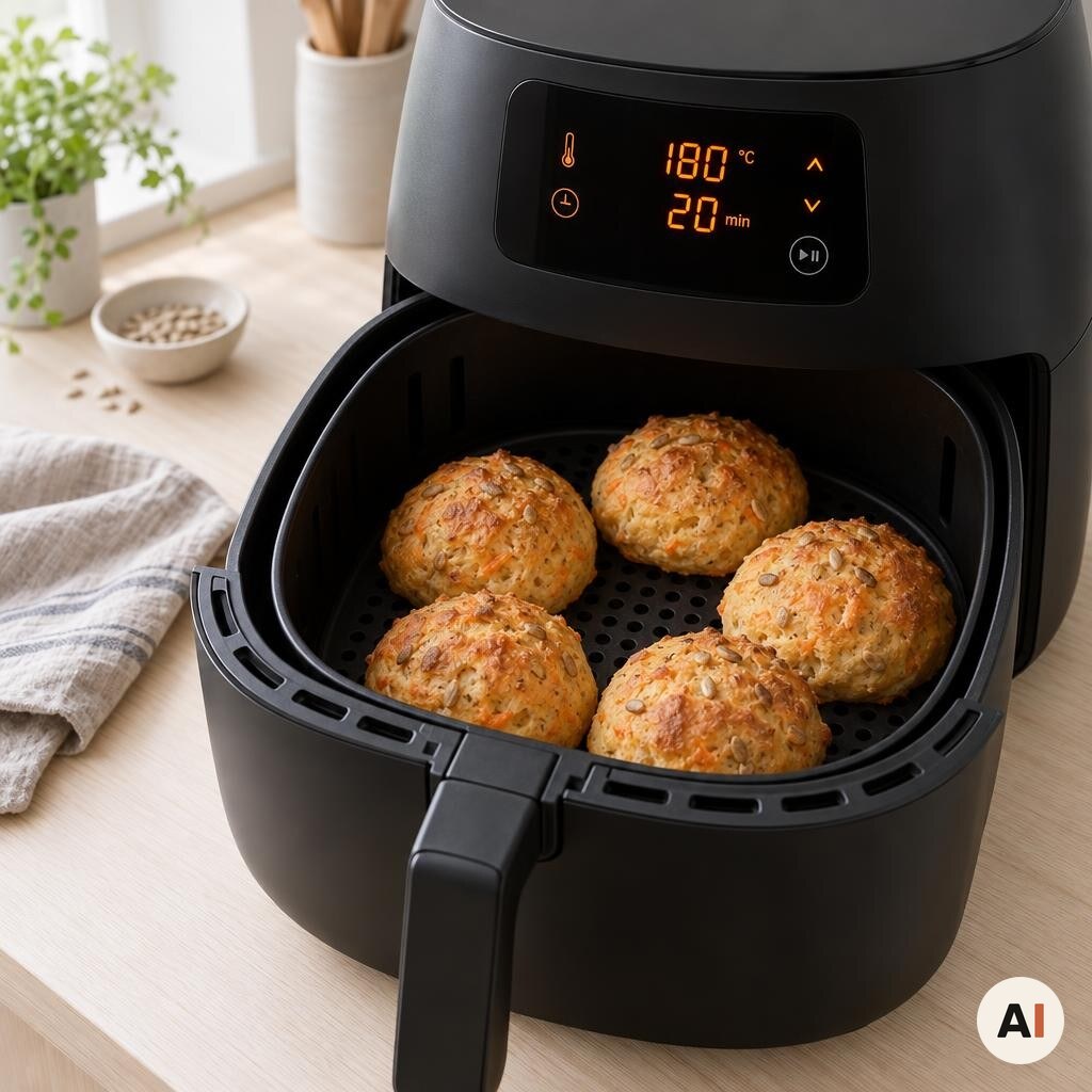 Gulerodsboller bager ved 180 grader i min airfryer