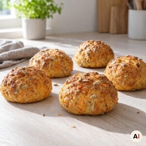De nybagte gulerodsboller hviler i 10 minutter efter bagning i min airfryer