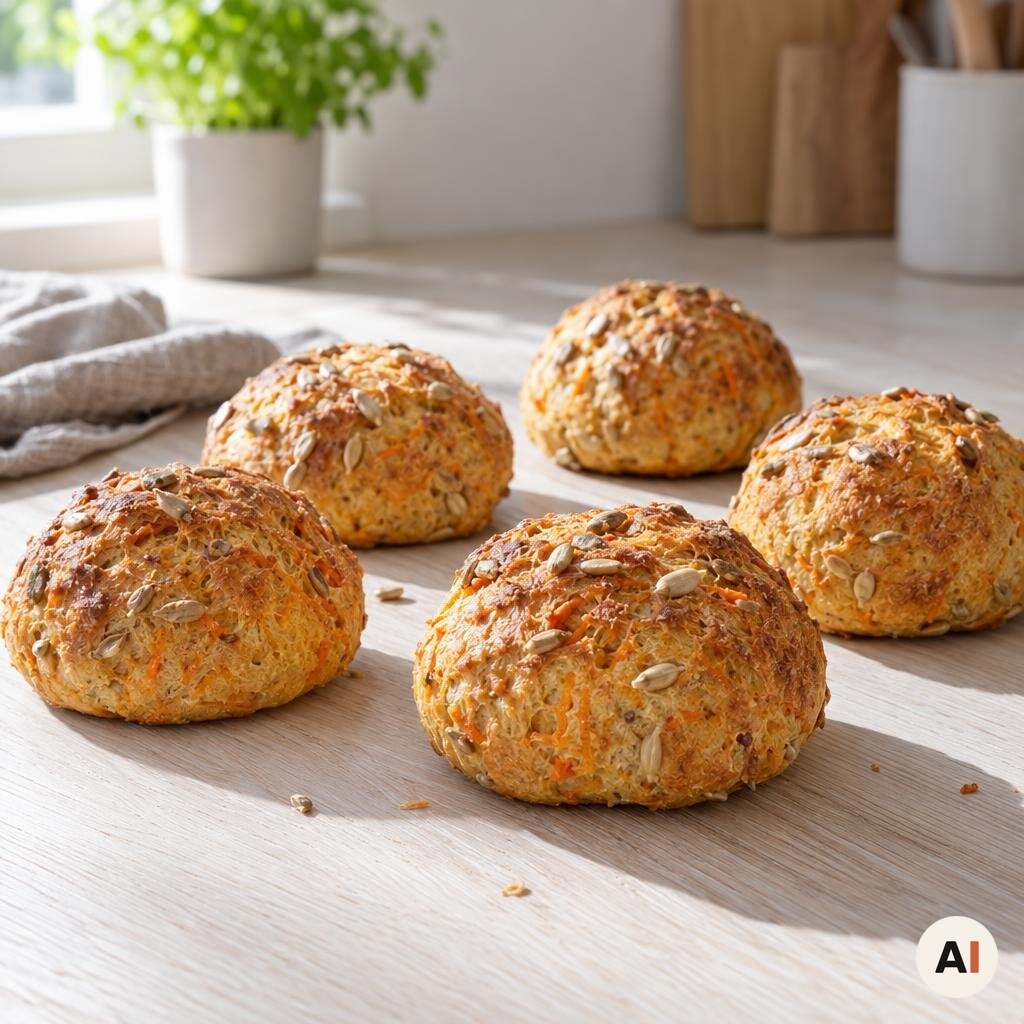 De nybagte gulerodsboller hviler i 10 minutter efter bagning i min airfryer