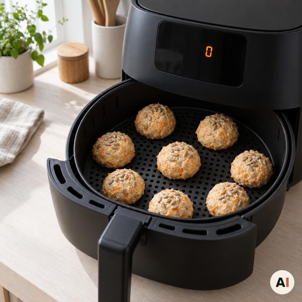 Rå gulerodsboller placeres med afstand i min airfryer