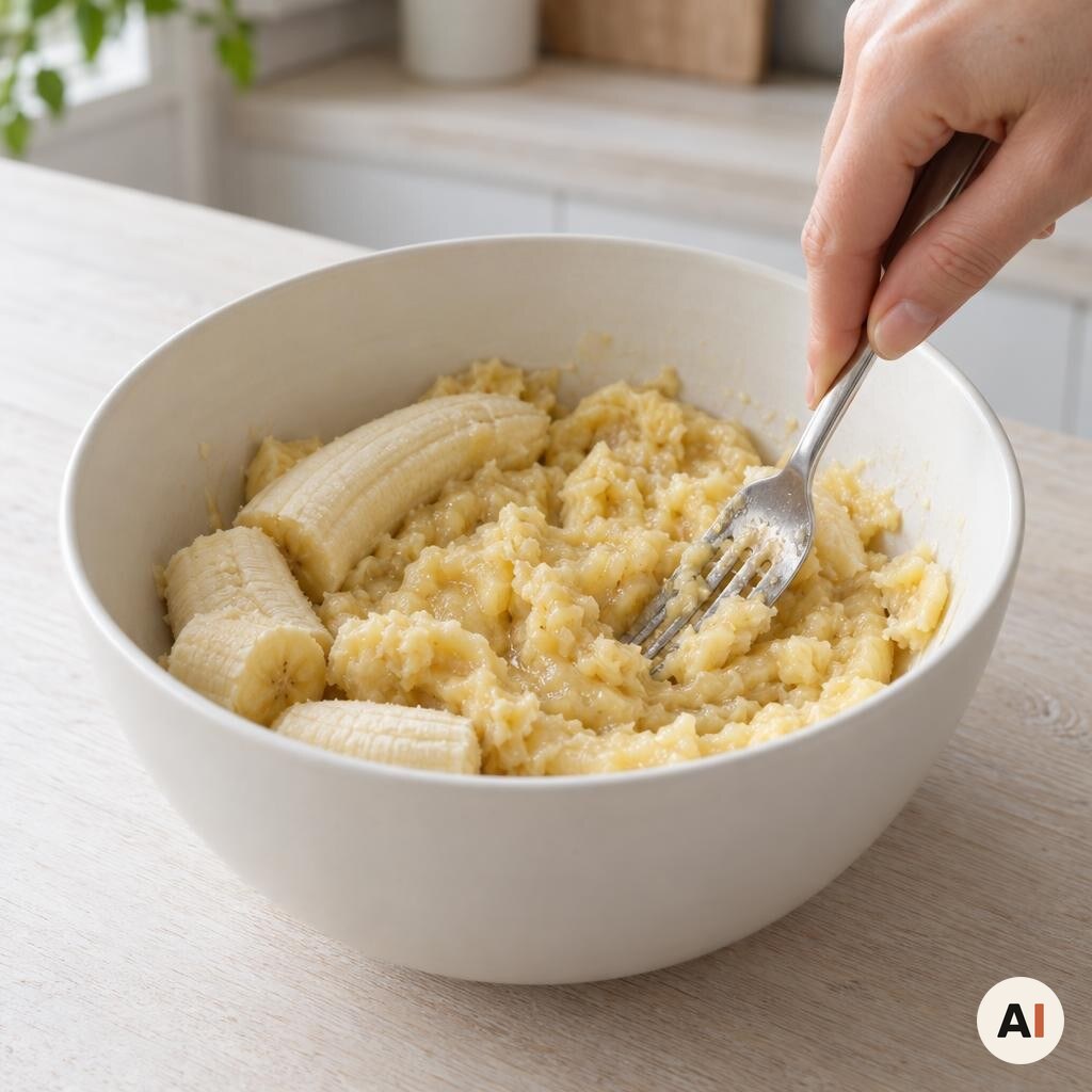 Modne bananer moses i en skål i mit airfryer-køkken