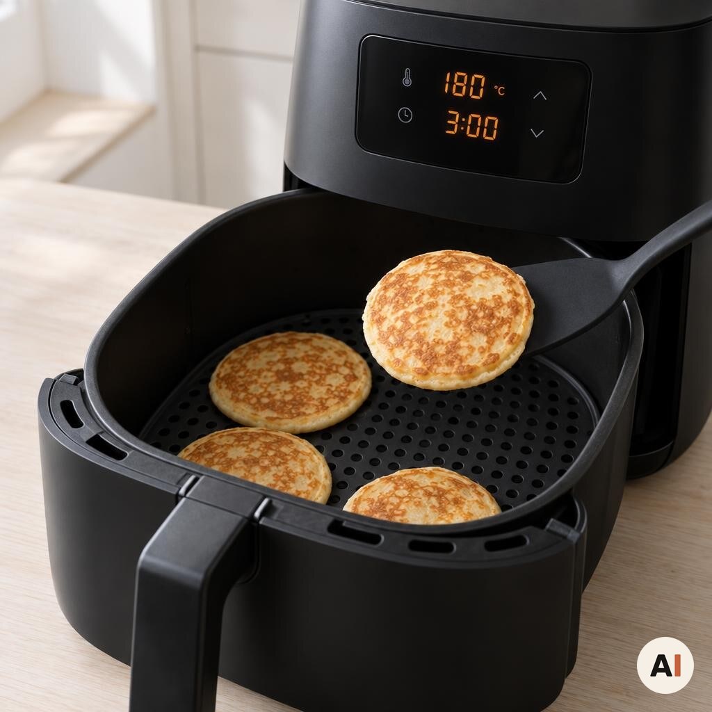 Pandekager vendes forsigtigt med en spatel i min airfryer