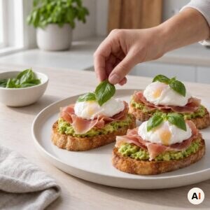 Bruschetta pyntes med frisk basilikum