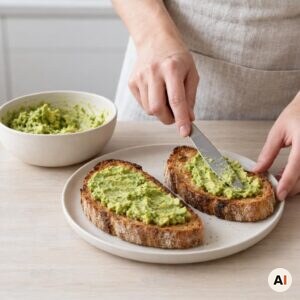 Most avocado smøres på ristede brødskiver