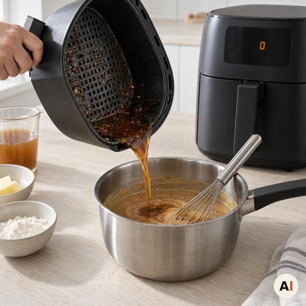 Stegesky hældes i gryden til skysovsen fra min airfryer