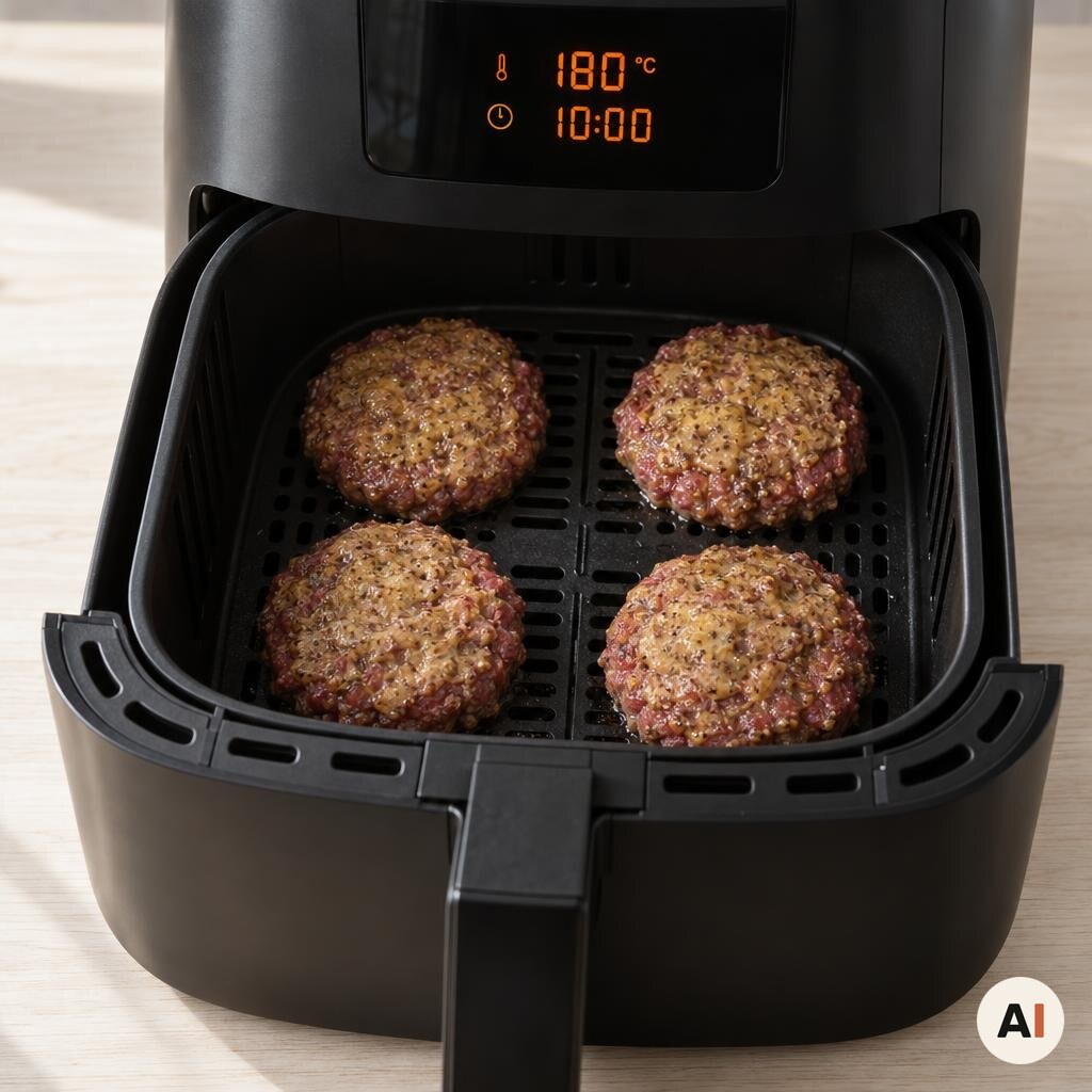 Hakkebøffer tilberedes ved 180 grader i 10 minutter i min airfryer