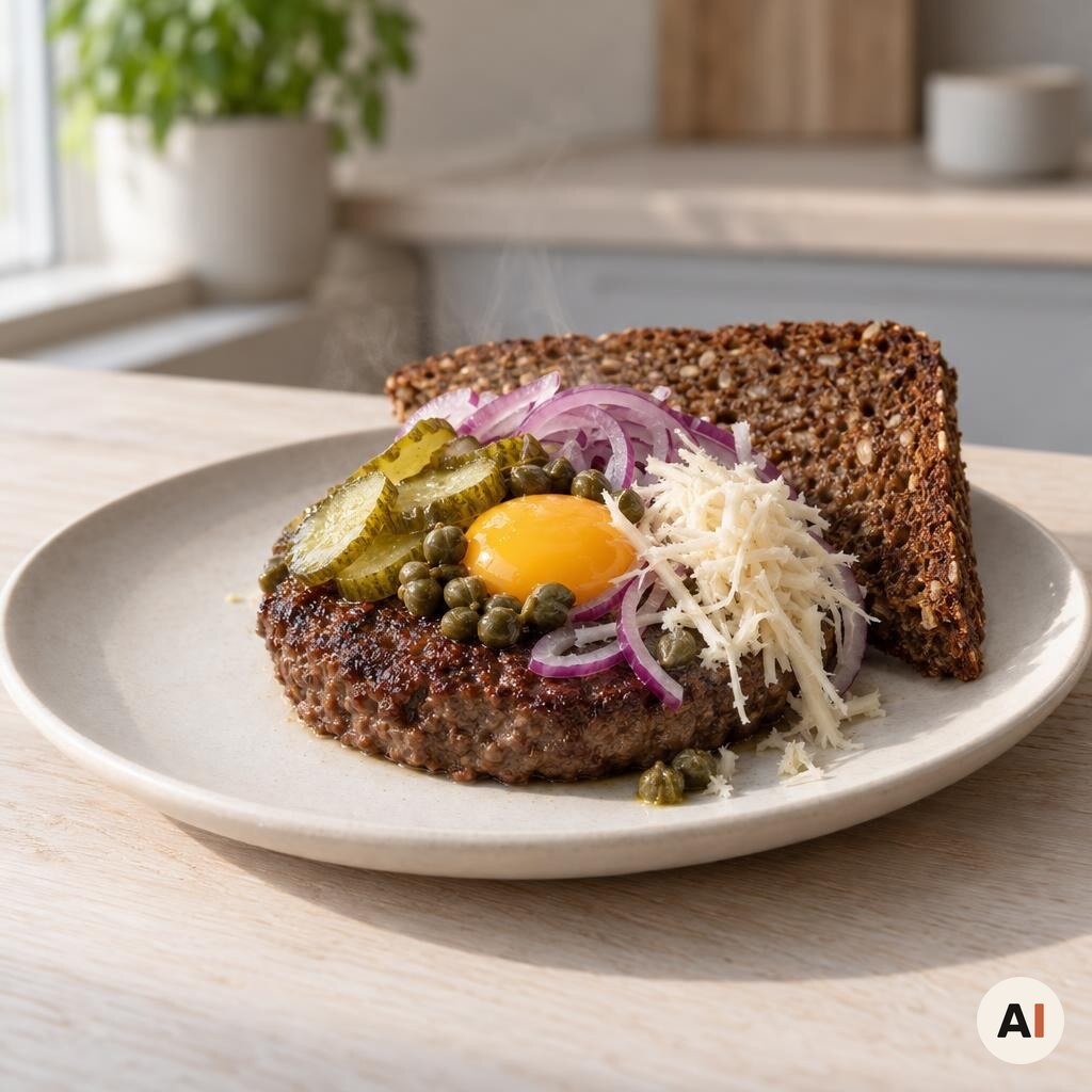 Varm pariserbøf serveres straks med klassisk tilbehør