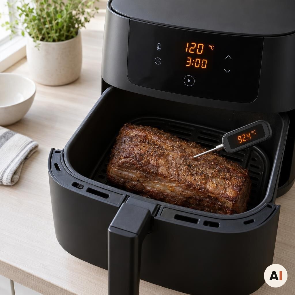 Oksebryst tilberedes ved 120 grader i min airfryer med termometer