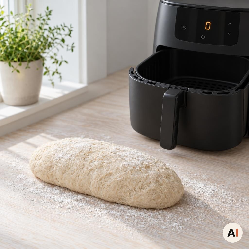 Et aflangt brød formes, så det passer i airfryer-kurven