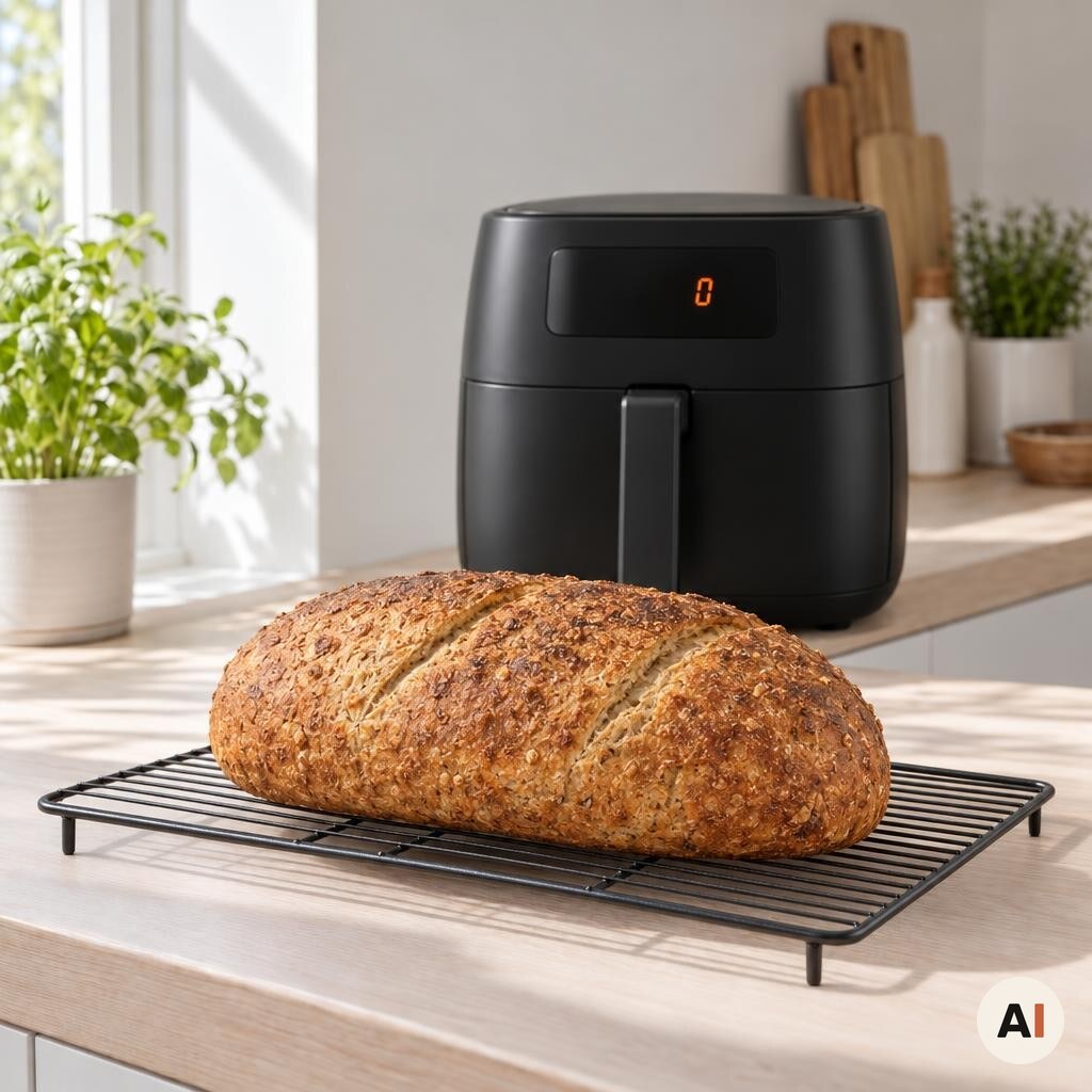 Det hele Kneippbrød køler af på en rist efter bagning i min airfryer