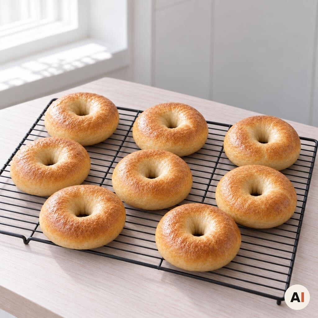 Præcis otte bagels afkøler på en rist