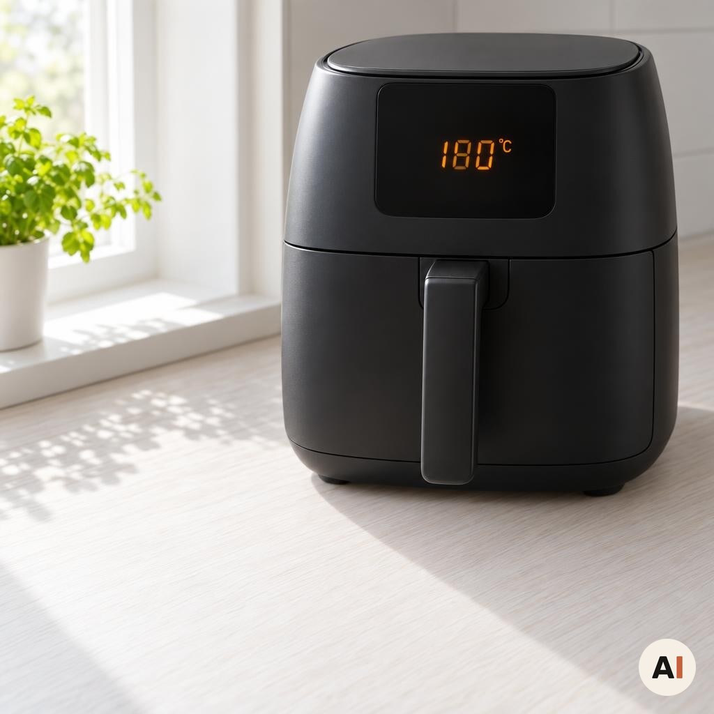 Den sorte airfryer forvarmes til 180 grader