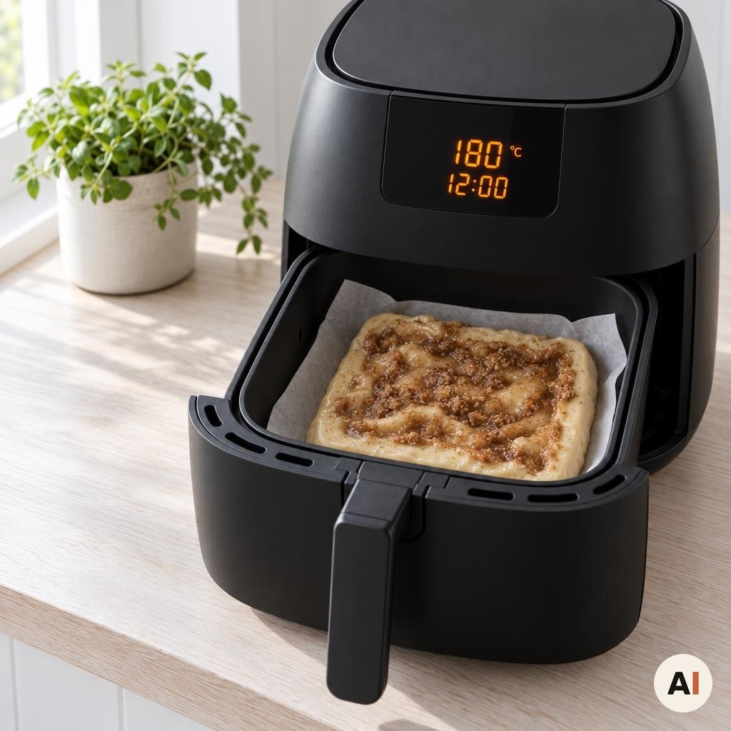 Den ene brunsviger bages ved 180 grader i en åben airfryer