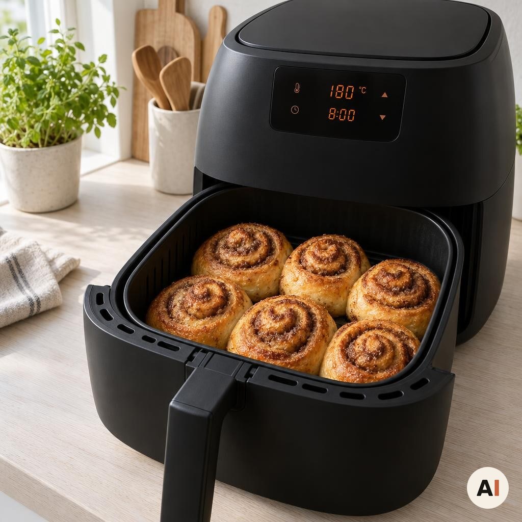 Gyldne kanelsnegle bages i min airfryer ved 180 grader