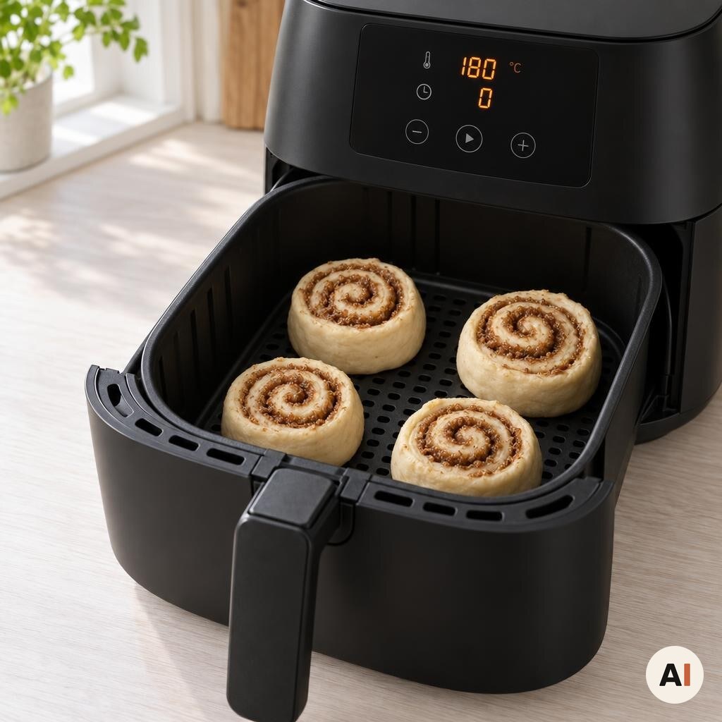 Rå kanelsnegle placeres med afstand i min airfryer