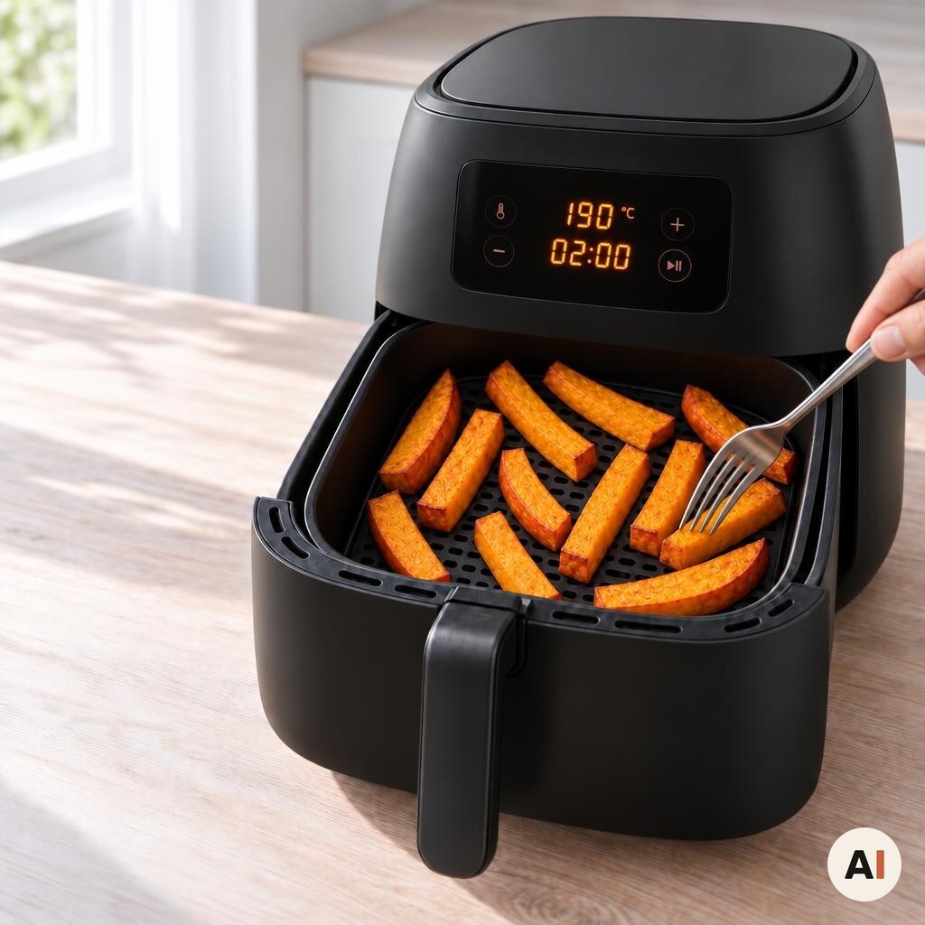 Græskarstænger testes med en gaffel i min airfryer